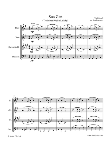 Suo Gân - Welsh Lullaby (woodwind quartet) (arr. Jim Paterson)