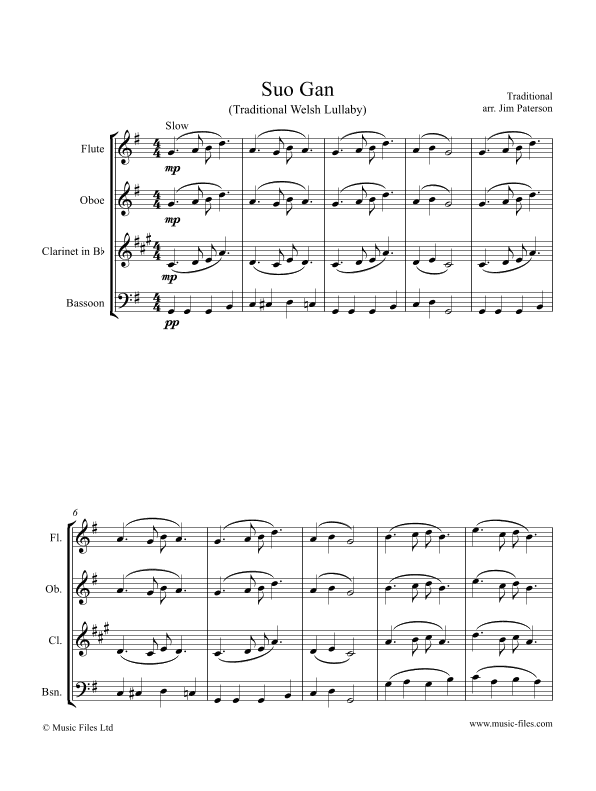 Suo Gân - Welsh Lullaby (woodwind quartet) (arr. Jim Paterson)