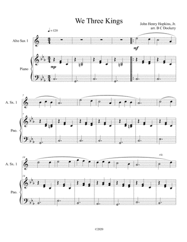 We Three Kings (alto sax solo) with optional piano accompaniment (arr. B C Dockery)