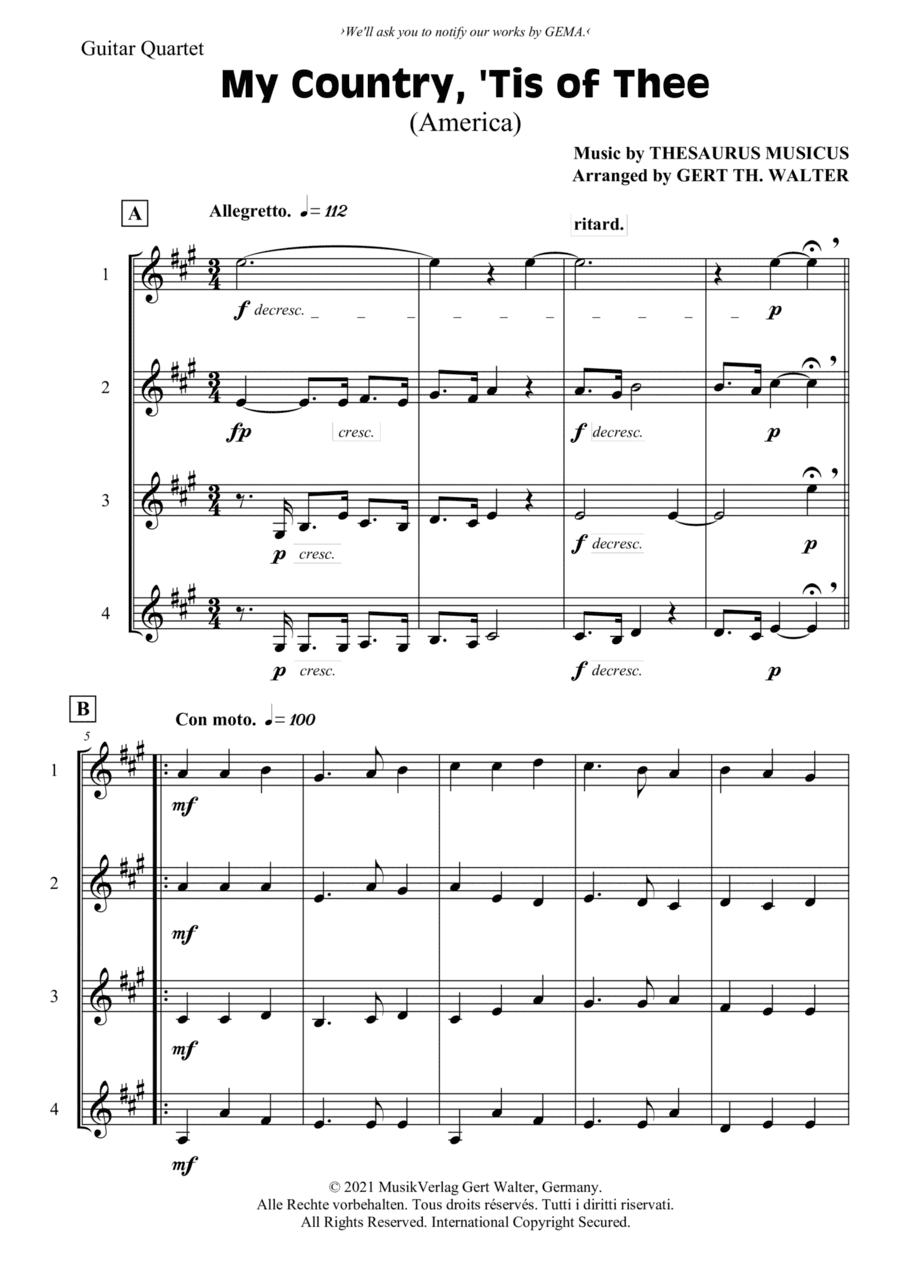My Country, 'Tis Of Thee (America) (arr. Gert Th. Walter)