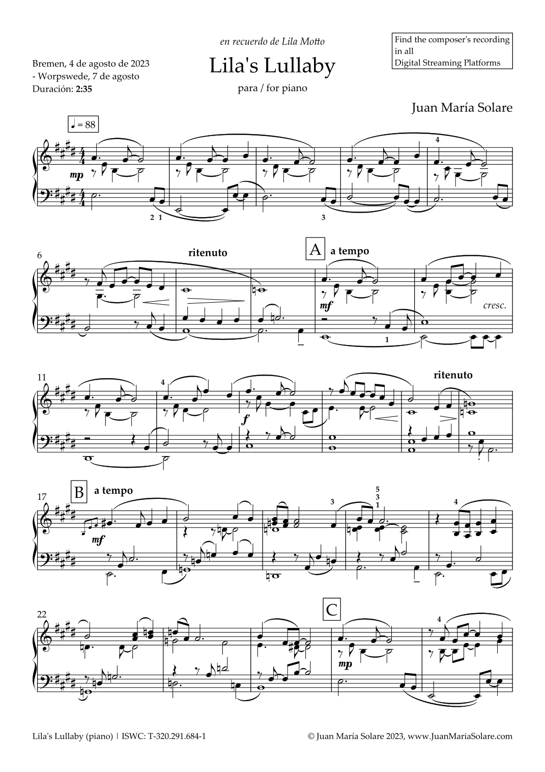 Lila's Lullaby [Piano]