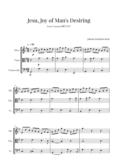 Bach - Jesu, Joy of Man's Desiring for Oboe, Viola and Cello (arr. Cadenza Editions)