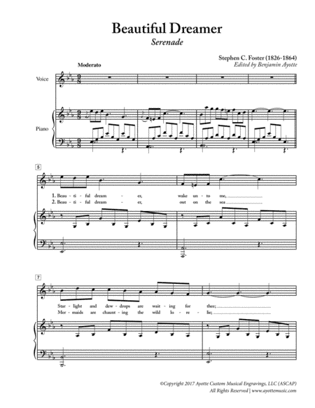 Stephen Foster - Beautiful Dreamer - High Voice in E-flat (arr. Benjamin Ayotte)