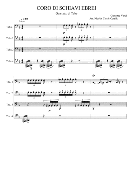 Giuseppe Verdi  - Va, Pensiero (Chorus of the Hebrew Slaves) from Nabucco for Tuba Quartet (arr. Nicolas Ernesto Cortes Castillo)