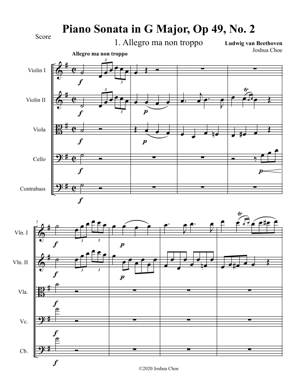 Piano Sonata No. 20, Movement 1 (arr. Joshua Choe)