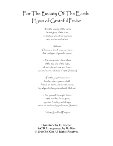 For The Beauty Of The Earth (Hymn of Grateful Praise) (arr. Bo Kim)