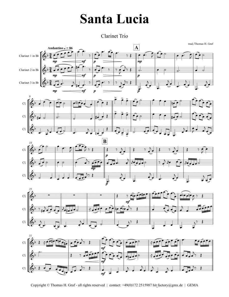 Santa Lucia - Italian Folk Song - Here in the twighlight - Clarinet Trio (arr. Thomas Graf)