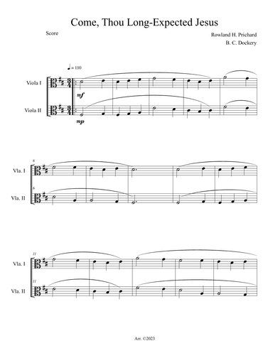 Come, Thou Long-Expected Jesus (Viola Duet) (arr. B. C. Dockery)