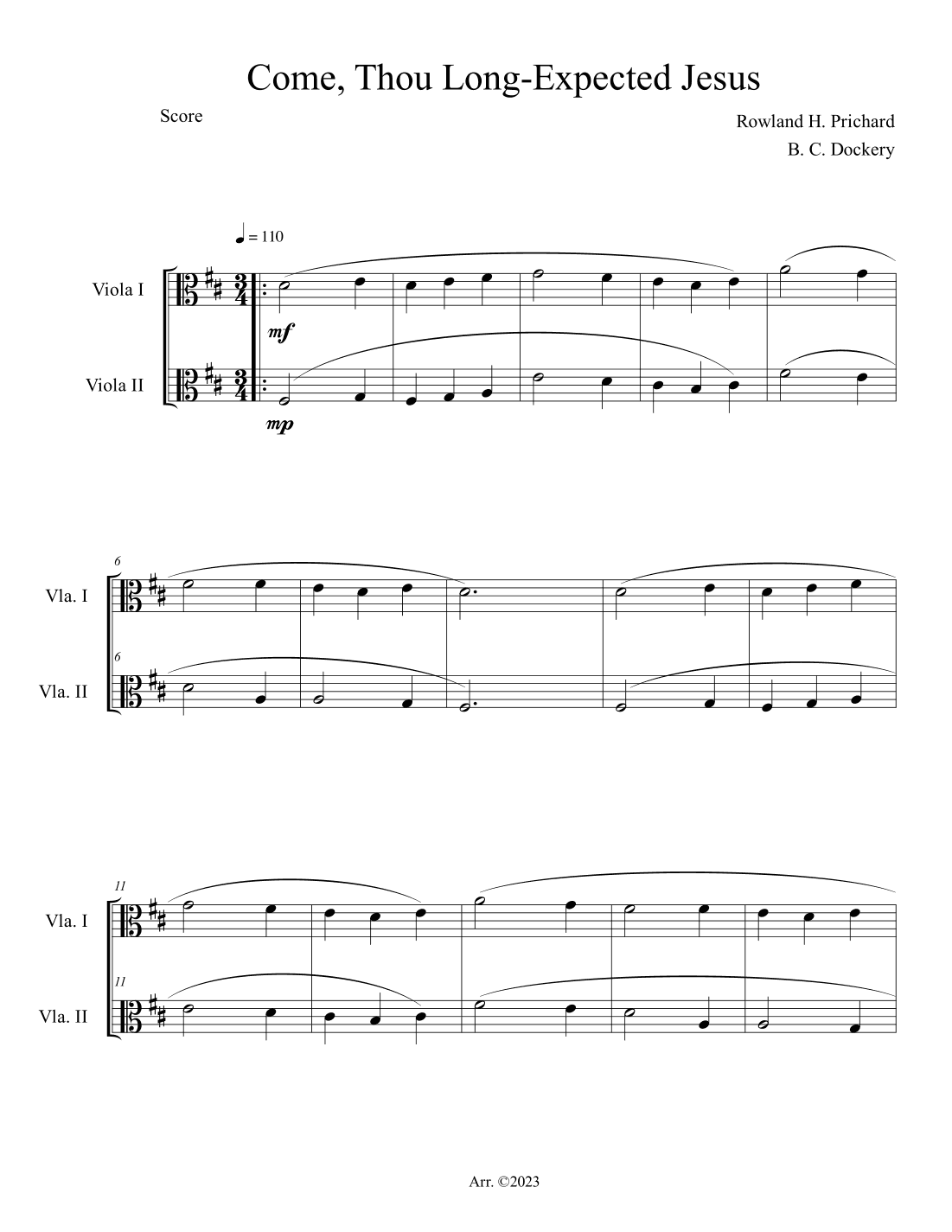 Come, Thou Long-Expected Jesus (Viola Duet) (arr. B. C. Dockery)