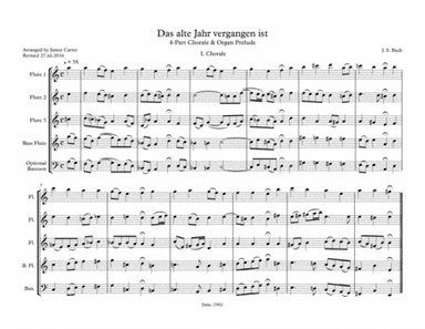 Das alte Jahr vergangen ist, I. Chorale, by J.S. Bach, arranged for Flute Choir (3 Flutes, Bass Flut (arr. J.W. Carter)