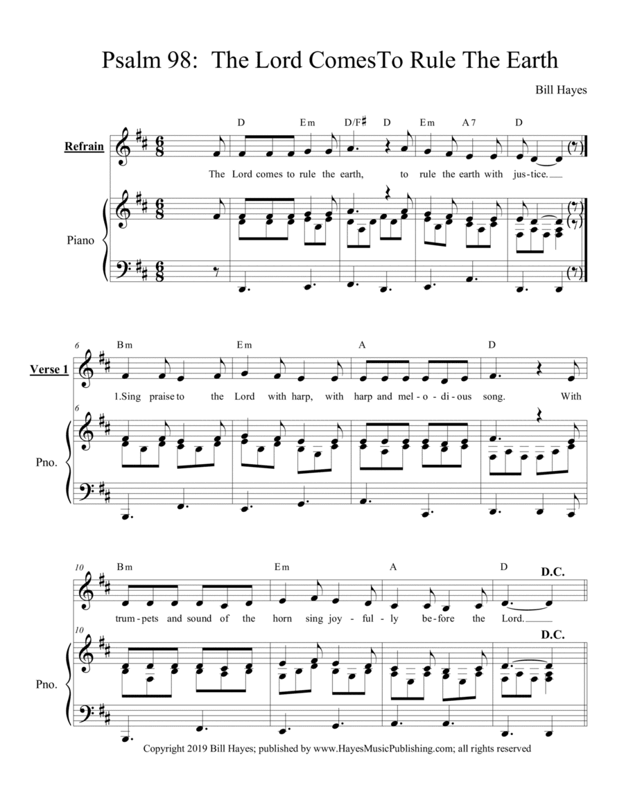 Psalm 98:  The Lord Comes To Rule The Earth - piano/vocal