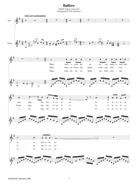 Bailero (English singing translation) for alto and guitar (arr. David Warin Solomons)