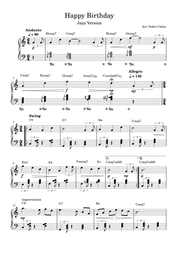 Happy Birthday - Jazz Version (arr. Pedro Cohen)