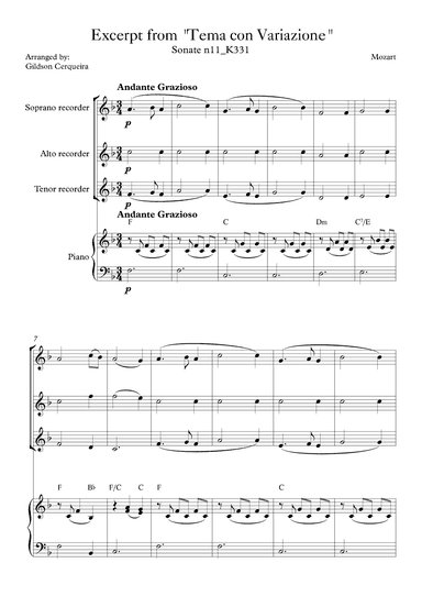 Excerpt from sonate k331 - "Tema con Variazione" (arr. Gildson Cerqueira)