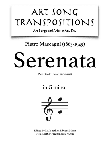 MASCAGNI: Serenata (transposed to G minor) (arr. ArtSongTranspositions.com)