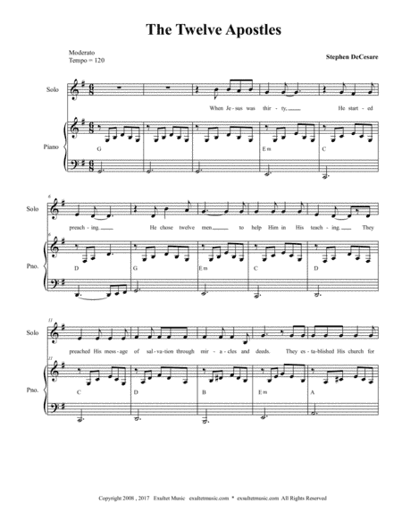 The Twelve Apostles (Vocal solo with Unison choir)