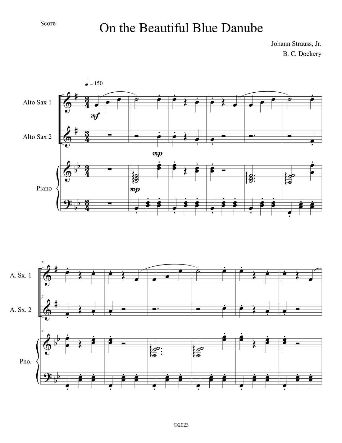 The Blue Danube (Alto Sax Duet with Piano Accompaniment) (arr. B. C. Dockery)