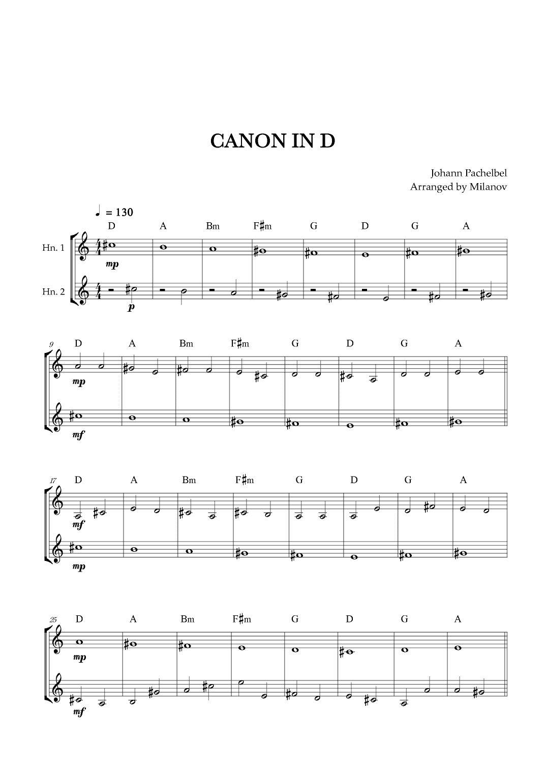 Canon in D | Pachelbel |  Horn in F Duet (arr. Milanov)