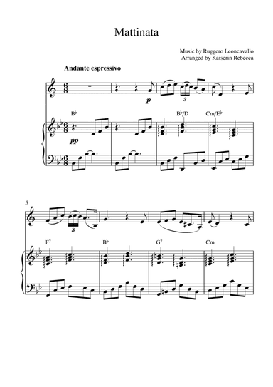 Mattinata (for clarinet solo and piano accompaniment) (arr. Kaiserin Rebecca)