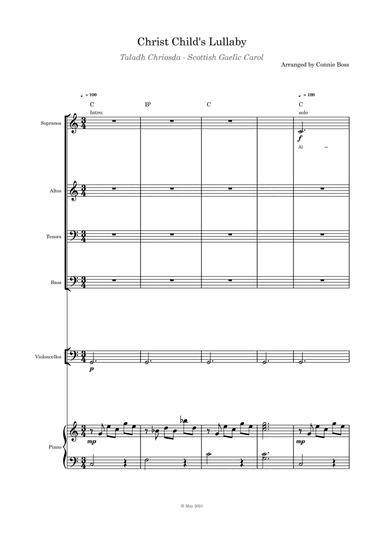 Christ Child's Lullaby (Taladh Chriosda) - SATB, cello and piano with parts page (arr. Connie Boss)
