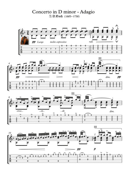 Bach for guitar BWV 974 Adagio (arr. PianoSheetNow)