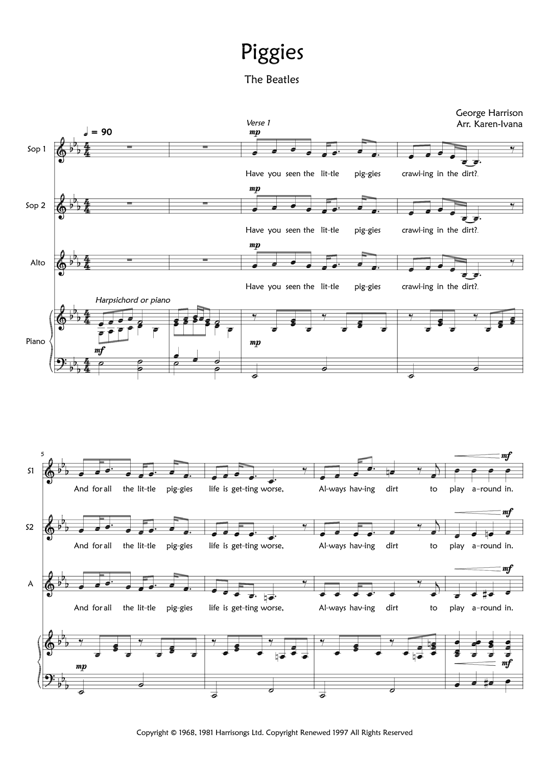 Piggies (arr. Karen Ivana)