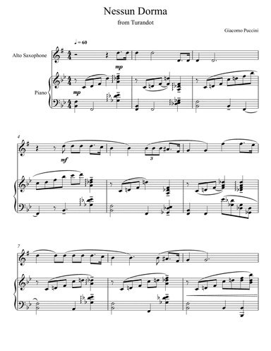 Giacomo Puccini - Nessun Dorma - Turandot (Alto Saxophone Solo) (arr. André Laitano)