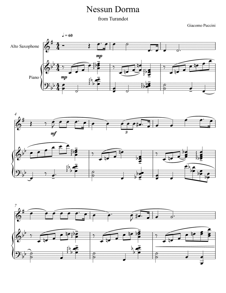 Giacomo Puccini - Nessun Dorma - Turandot (Alto Saxophone Solo) (arr. André Laitano)