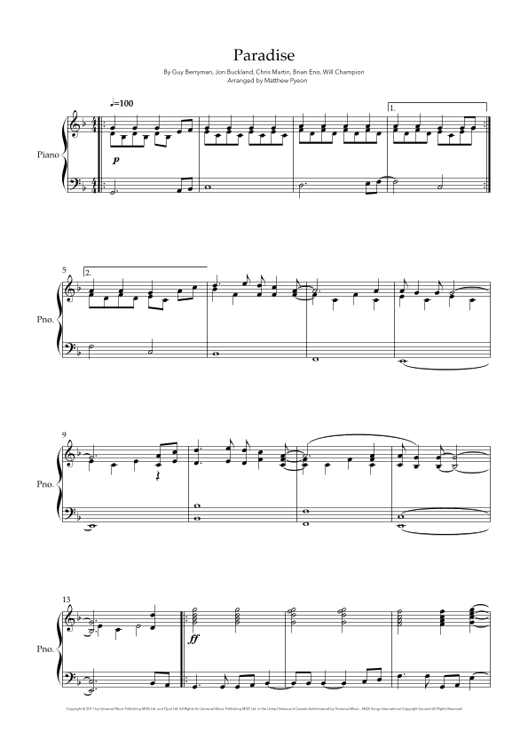 Paradise (arr. Matthew pyeon)