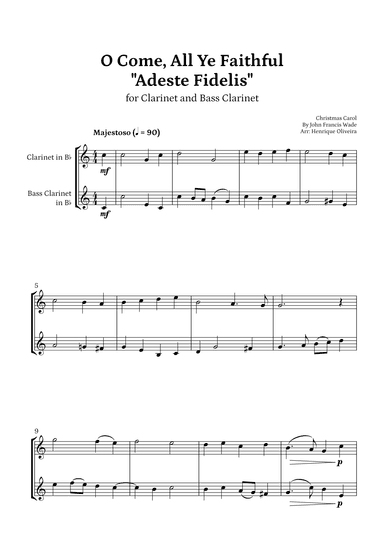 O Come, All Ye Faithful (Adeste Fidelis) - Clarinet and Bass Clarinet (arr. Henrique Oliveira)