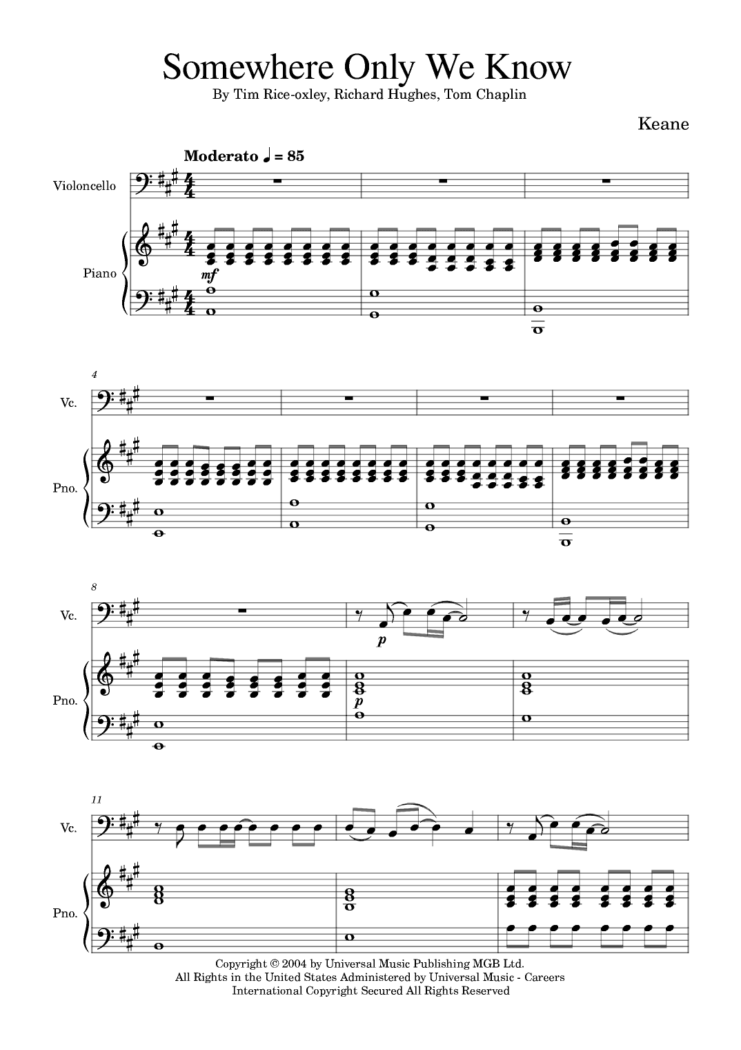 Somewhere Only We Know (arr. Golden Skull Editions)