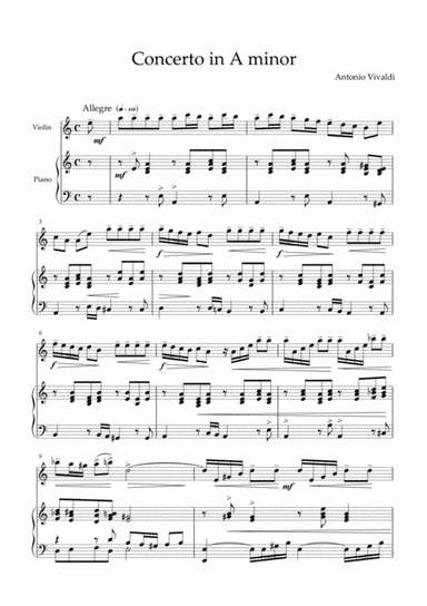Vivaldi - Concerto in A minor RV 356 (Allegro) for violin and piano (arr. MPS)