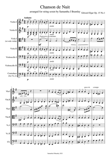 Chanson de Nuit by Sir Edward Elgar (for string sextet or viola and strings) (arr. Samantha J Bramley)