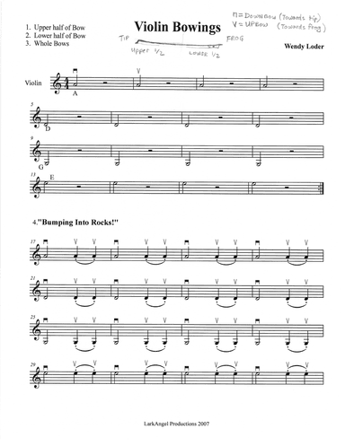 Beginning Violin Bowing Exercises, 5-note scales, and Tablatures (fingering charts)
