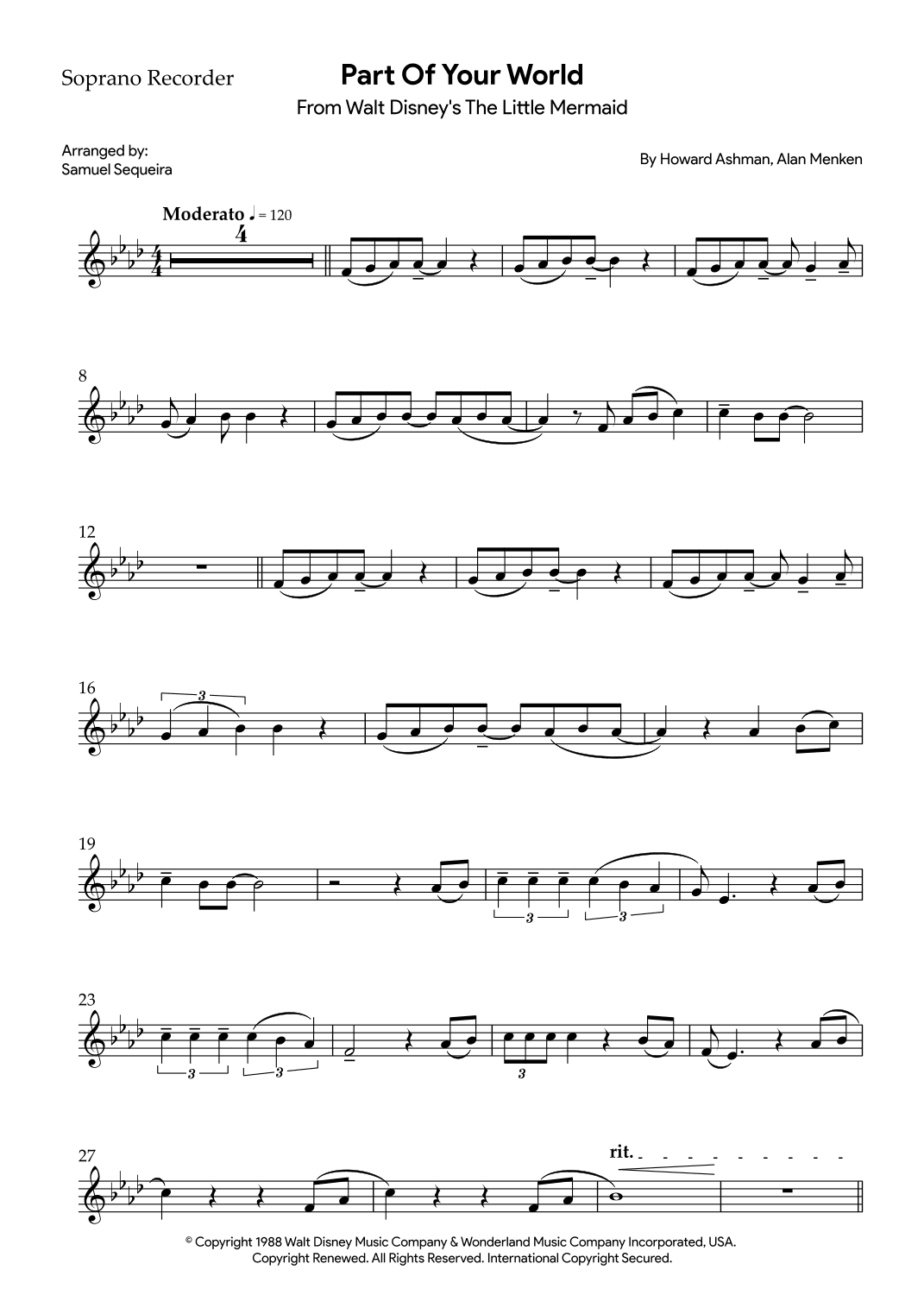 Part Of Your World (reprise) (arr. Samuel Sequeira)