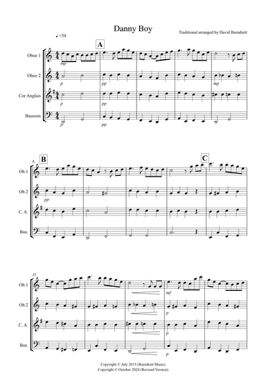 Danny Boy for Double Reed Quartet (arr. David Burndrett)