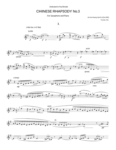 CHINESE RHAPSODY No.3 For Saxophone and Piano, Op.46 (1988)  [Piano score]