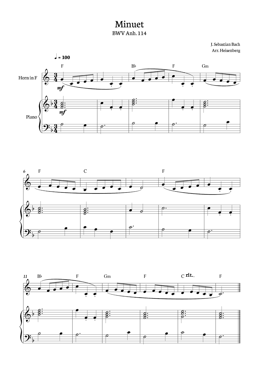 Minuet - Bach for Horn (arr. Heisenberg)