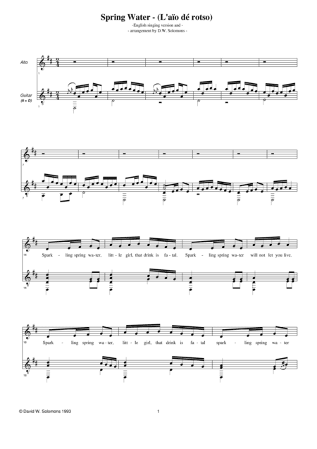 L'aio de rotso (English singing translation) for alto and guitar (arr. David Warin Solomons)