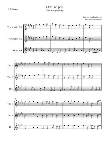 Ode To Joy Theme (from Beethoven's 9th Symphony) for Brass Trio (arr. Fernando Britto)