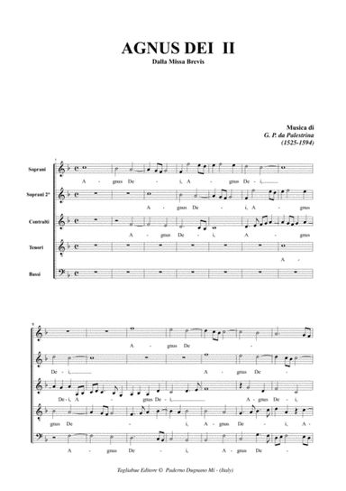 AGNUS DEI II (From Missa brevis by Palestrina - For SSATB Choir (SS in Canon)