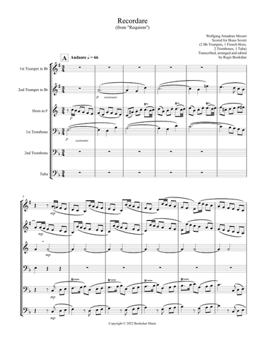 Recordare (from "Requiem") (F) (Brass Sextet - 2 Trp, 1 Hrn, 2 Trb, 1 Tuba) (arr. Regis Bookshar)