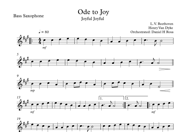 Ode to Joy - Joyful Joyful - Easy Bass Saxophone (arr. Daniel H Rosa)