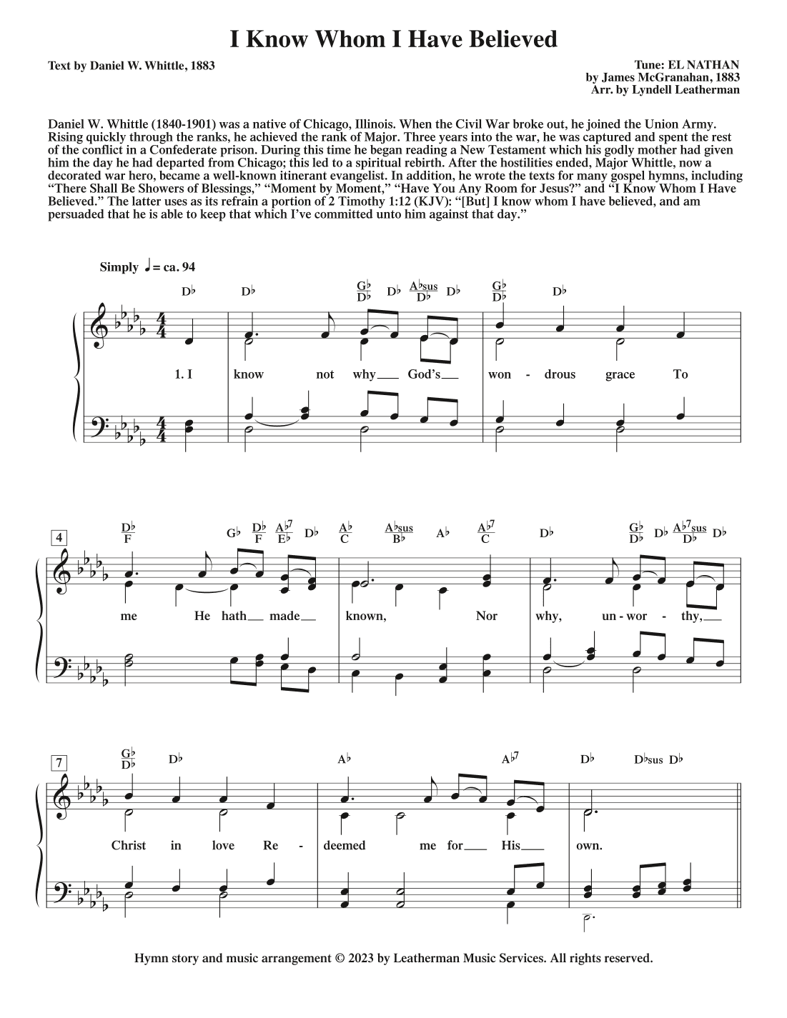 I Know Whom I Have Believed (arr. Lyndell Leatherman)