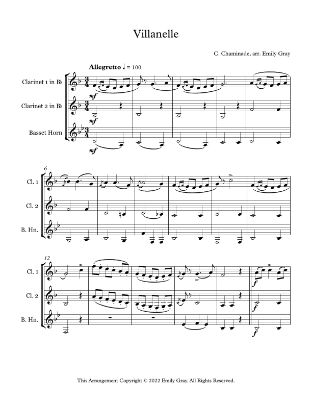 Villanelle (2 Clarinets and Basset Horn) (arr. Emily Gray)