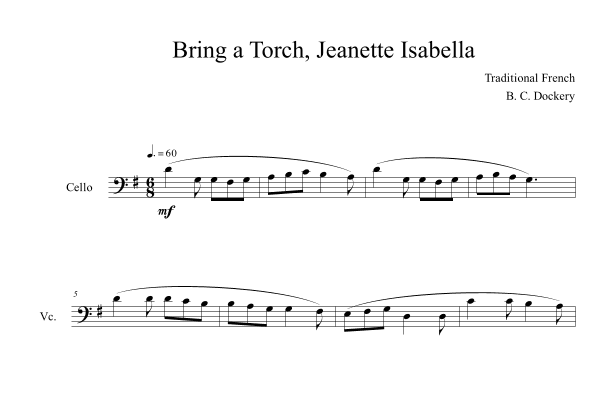Bring a Torch, Jeanette Isabella (Cello Solo) (arr. B. C. Dockery)