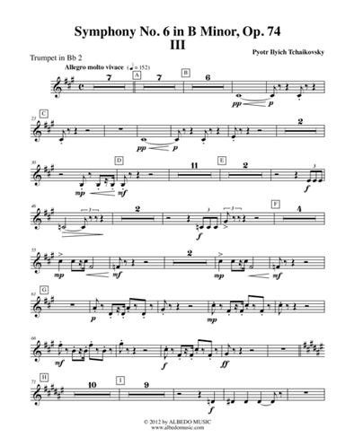 ?Tchaikovsky? Symphony No. 6, Movement III - Trumpet in Bb 2 (Transposed Part), Op. 74 (arr. Doug Clyde)