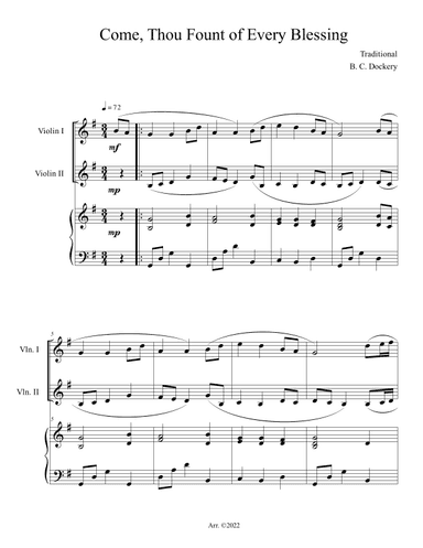 Come, Thou Fount of Every Blessing (Violin Duet with Piano Accompaniment) (arr. B. C. Dockery)