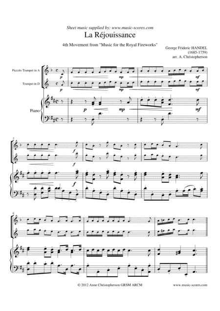La Réjouissance - Piccolo Trumpet, Trumpet & Piano (arr. Anne Christopherson GRSM ARCM)