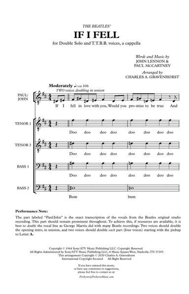 If I Fell (arr. Charles A. Gravenhorst)